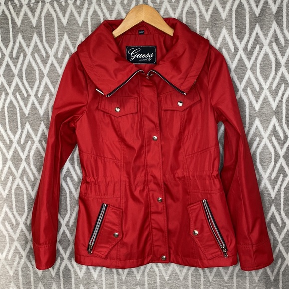 Guess Jackets & Blazers - Guess Lightweight Jacket in Red w/ Black & Silver Accents Size: Small